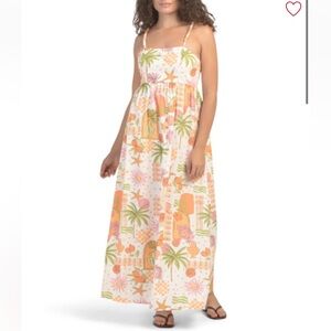 Japna Peach Palm Tree Maxi Dress, Small